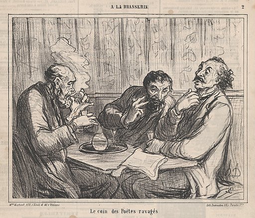 The ravaged poets' corner, from 'In the pub,' published in Le Charivari, January 7, 1864