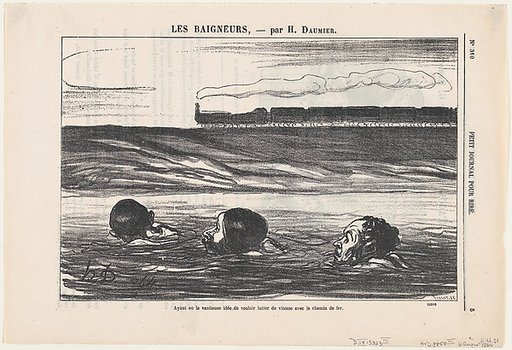 Having had the ambitious idea to outswim the train, from 'The bathers,' published in Le Petit Journal pour Rire, August 6, 1864