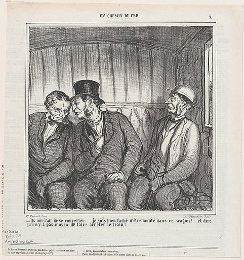 They seem to be planning a conspiracy...., from 'On the train,' published in Le Charivari, August 20, 1864