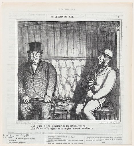 I don't like the appearance of this gentleman at all!, from 'On the train,' published in Le Charivari, August 26, 1864