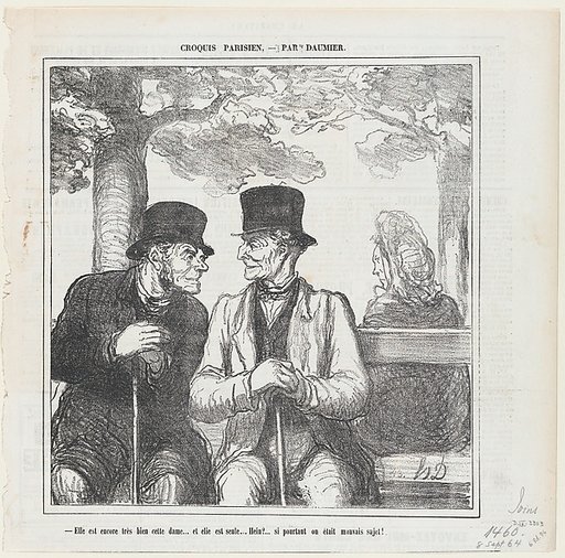 Not bad, not bad at all the lady over there.... I wonder if she is alone... What rakes we are!, from 'Parisian sketches,' published in Le Charivari, September 8, 1864