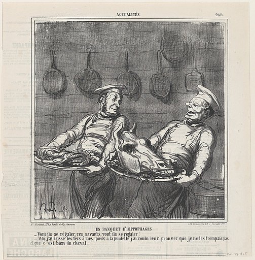 A horsemeat banquet, from 'News of the day,' published in Le Charivari, March 29, 1865