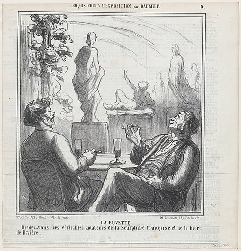At the bar, meeting point for the true lovers of French sculpture and Bavarian beer, from 'Exhibition sketches,' published in Le Charivari, June 3, 1865