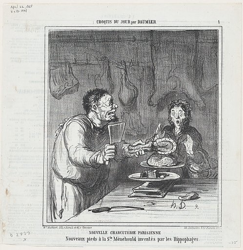 New Parisian butcher's shop, from 'Sketches of the day,' published in Le Charivari, April 22, 1865