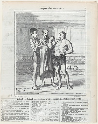 Going to the swimming pool just for the development of one's muscles, from 'Summer sketches,' published in Le Charivari, August 10, 1865