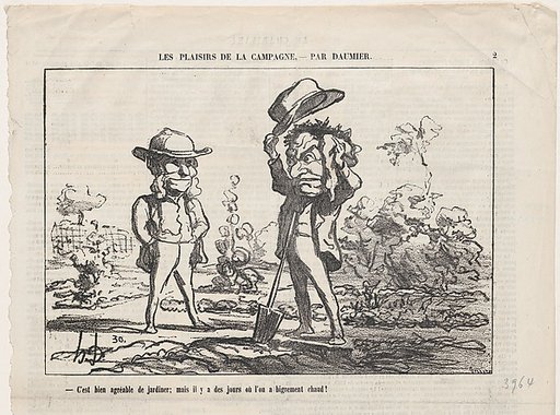 Working in the garden can be fun... but there are days when it is just too damn hot! / One rejoices in pure, unspoiled happiness when harvesting one's own apples... at least as long as one doesn't break one's neck, from "The joys of country life"