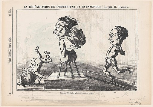 Horseback exercises not without hazards, from "The regeneration of man through gymnastics"