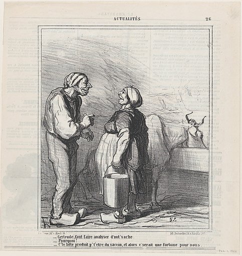 Gertrude, we need to have our cow analyzed, from 'News of the day,' published in Le Charivari, February 1, 1866