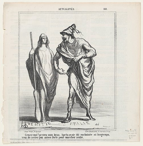 Believe me, take my arm! After having been chained for such a long time you will not be strong enough to walk on your own!, from 'News of the day,' published in Le Charivari, September 22, 1866
