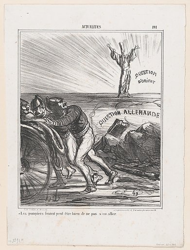 Maybe the firemen really shouldn't leave just yet, from 'News of the day,' published in "Le Charivari"