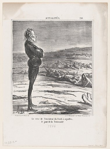 The dream of the inventor of the pin-gun on All Saints' Day, from 'News of the day,' published in "Le Charivari"