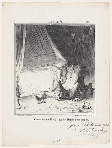 Making sure that there is no Fenian under his bed, from 'News of the day,' published in Le Charivari, December 21, 1866