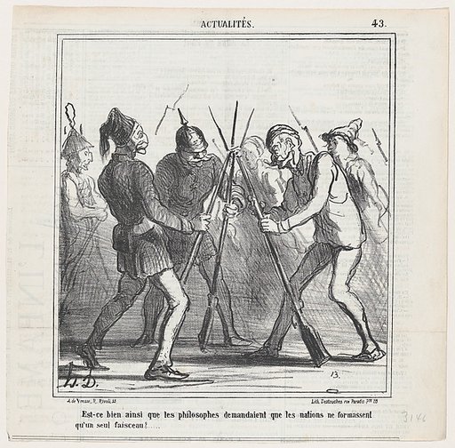 Is this really what the philosophers were thinking of when they asked that the nations should form a mutual bundle?, from 'News of the day,' published in "Le Charivari"