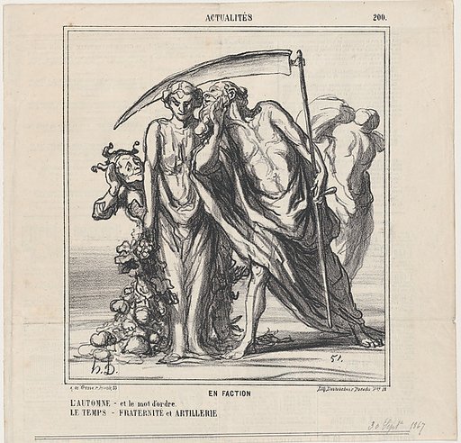 On Sentry Duty: Autumn –and the password? Time–Fraternity and artillery, from 'News of the day,' published in Le Charivari, September 30, 1867