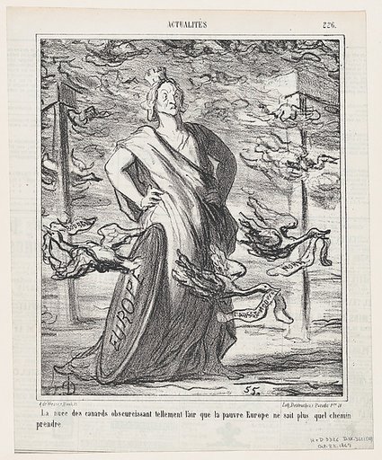 The cloud of ducks obscures the sky so much that poor Europe does not know which road to take, from "News of the day"