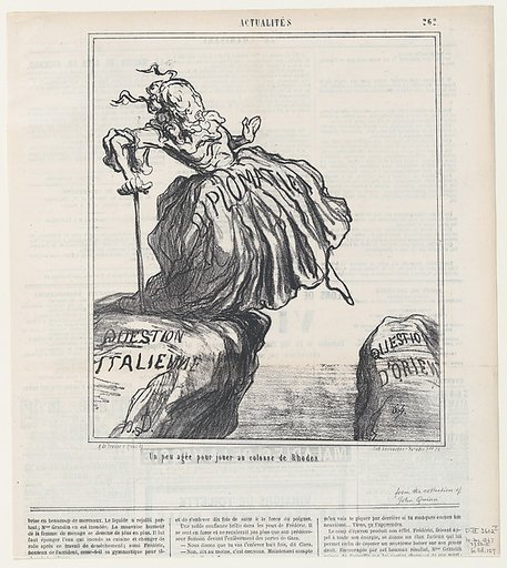 A bit too old to play "Colossus of Rhodes," from 'News of the day,' published in Le Charivari, December 10, 1867