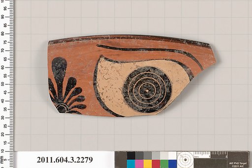 Terracotta rim fragment of a kylix: eye-cup (drinking cup)