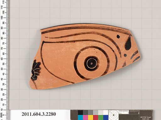 Terracotta rim fragment of a kylix: eye-cup (drinking cup)