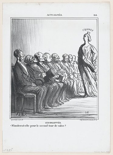 Run-off elections: Will she invite me for a second waltz?, from 'News of the day,' published in "Le Charivari"