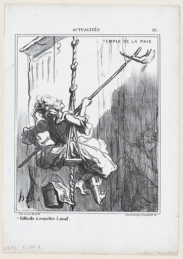 Difficult to restore it to be like new, from 'News of the day,' published in Le Charivari, February 22, 1869