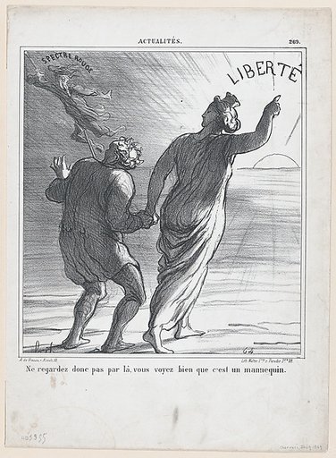 Don't look in that direction, don't you see that it's just a scare-crow, from 'News of the day,' published in "Le Charivari"