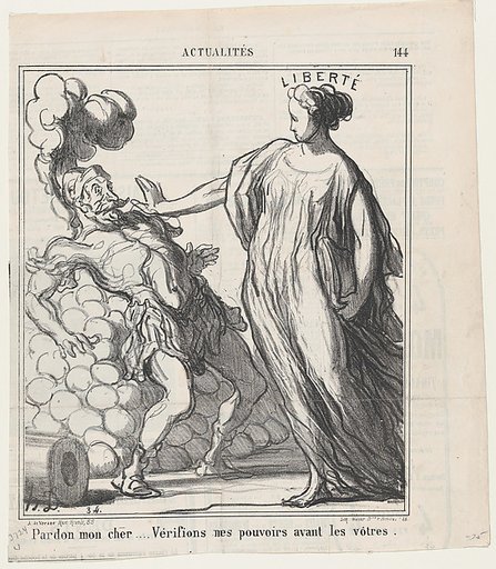 Pardon my friend..... let's verify my powers before yours!, from 'News of the day,' published in Le Charivari, July 16, 1869