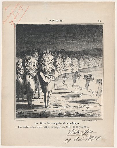 The 56, or the trappists of politics: –Tough to have a session in front of your own grave!, from 'News of the day,' published in Le Charivari, April 8, 1870