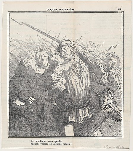 The Republic calls us! Let us be victorious or die, from 'News of the day,' published in Le Charivari, September 20, 1870