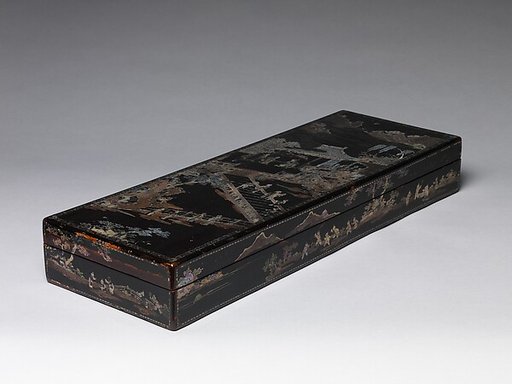 Box with scene of a reception and boys at play