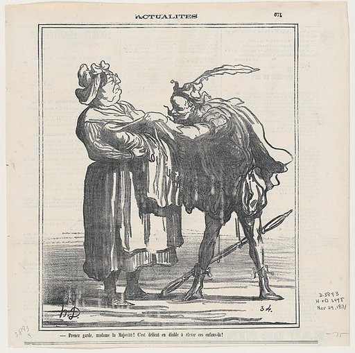 Beware Madam Majority! It is devilishly delicate to raise such a child!, from 'News of the day,' published in Le Charivari, November 29, 1871