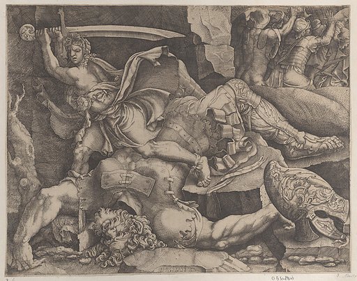 David about to decapitate Goliath