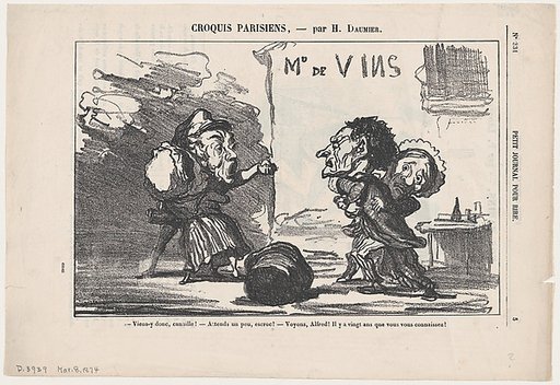 –Come on, you scoundrel, come on! –Just you wait, you crook! –Oh come on Alfred, after all you've known each other for some twenty years!, from 'Parisian sketches,' published in Le Petit Journal pour Rire, March 8, 1874