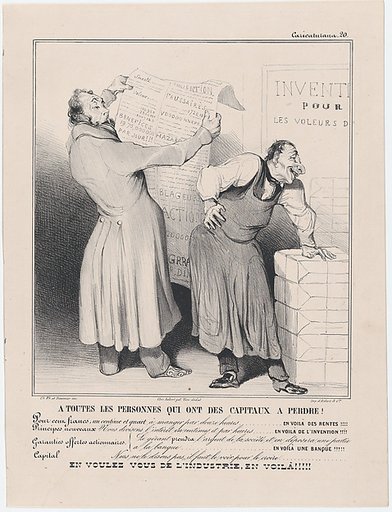 Plate 20: To anyone with capital to lose, from 'Caricaturana,' published in Les Robert Macaires