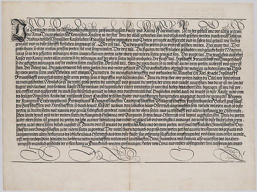 Explanatory Text, Part I, from the Arch of Honor, proof, dated 1515, printed 1517-18