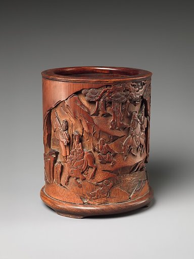 Brush Holder with Travelers in a Landscape