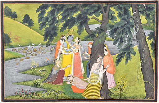 "Krishna and the Gopis on the Bank of the Yamuna River", Folio from the "Second" or "Tehri Garhwal" Gita Govinda (Song of the Cowherd)