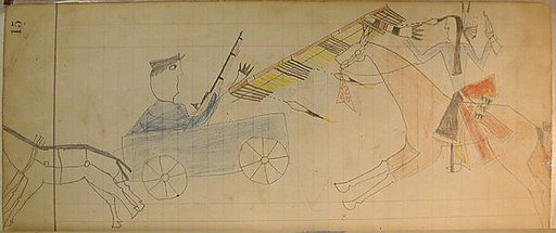 Maffet Ledger: Indian on horseback, soldier in wagon