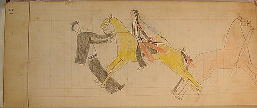 Maffet Ledger: Indian on horseback, dismounted soldier