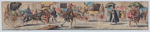 Reali Lotti, No. 16, Strada Toledo, Naples: people and carriages on the street walking through the rain
