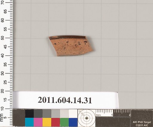 Terracotta fragment of a rim fragment of a kylix (drinking cup)