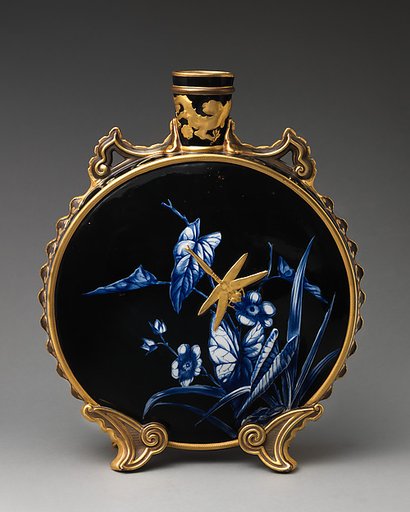 Moon flask with gold dragonfly motif