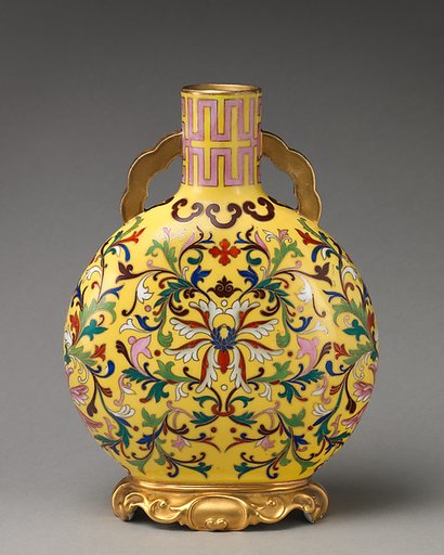 Yellow moon flask with "cloisonné" decoration