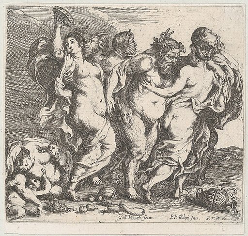 The drunken Silenus, accompanied by nymphs and satyrs