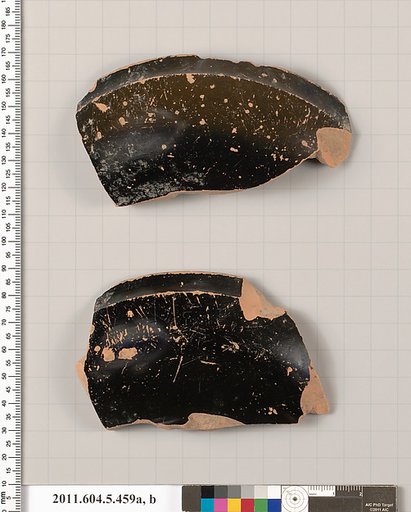 Terracotta rim fragments of a stemless kylix (drinking cup)