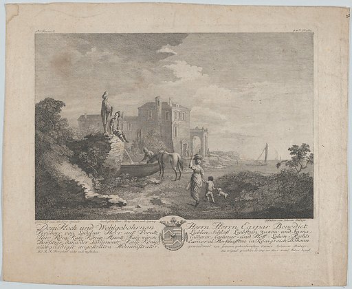 Landscape with a figures around a fountain
