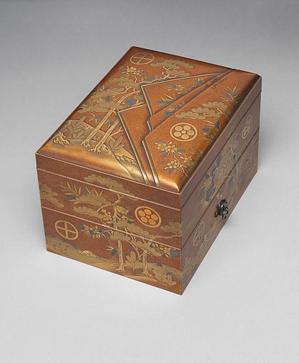 Cosmetic Box (Mayudzukuri-bako) with Pine, Bamboo, and Cherry Blossoms from a Wedding Set