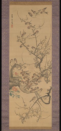 Sparrows in a Plum Tree