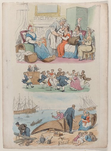 Plate 4: A Lying-in Visit, A Round Dance, from "World in Miniature"