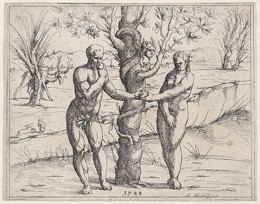 Adam and Eve Eating the Forbidden Fruit, from "Old and New Testaments"