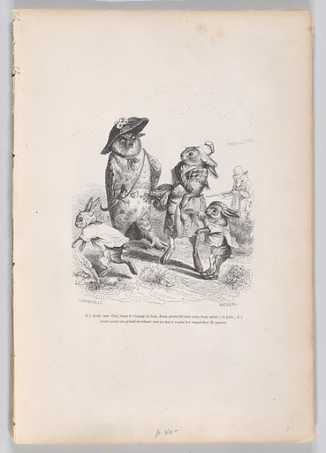 There was once, in the camp there, two little hares with their sister, and then there was also a big bad bird who wanted to stop them from passing, from "Scenes from the Private and Public Life of Animals"